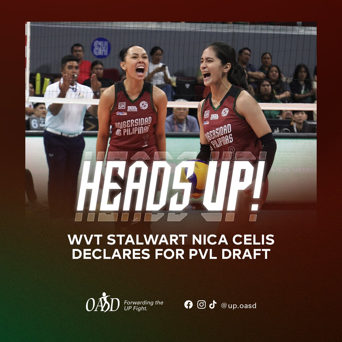 More UP Fighting Maroons are set to showcase their skills in the pros, with current WVT skipper Nica Celis throwing her name into the hat of the 2025 PVL Rookie Draft.

#UPFight #LabanUP #UAAPSeason87 #StrongerBetterTogether #PVLDraft