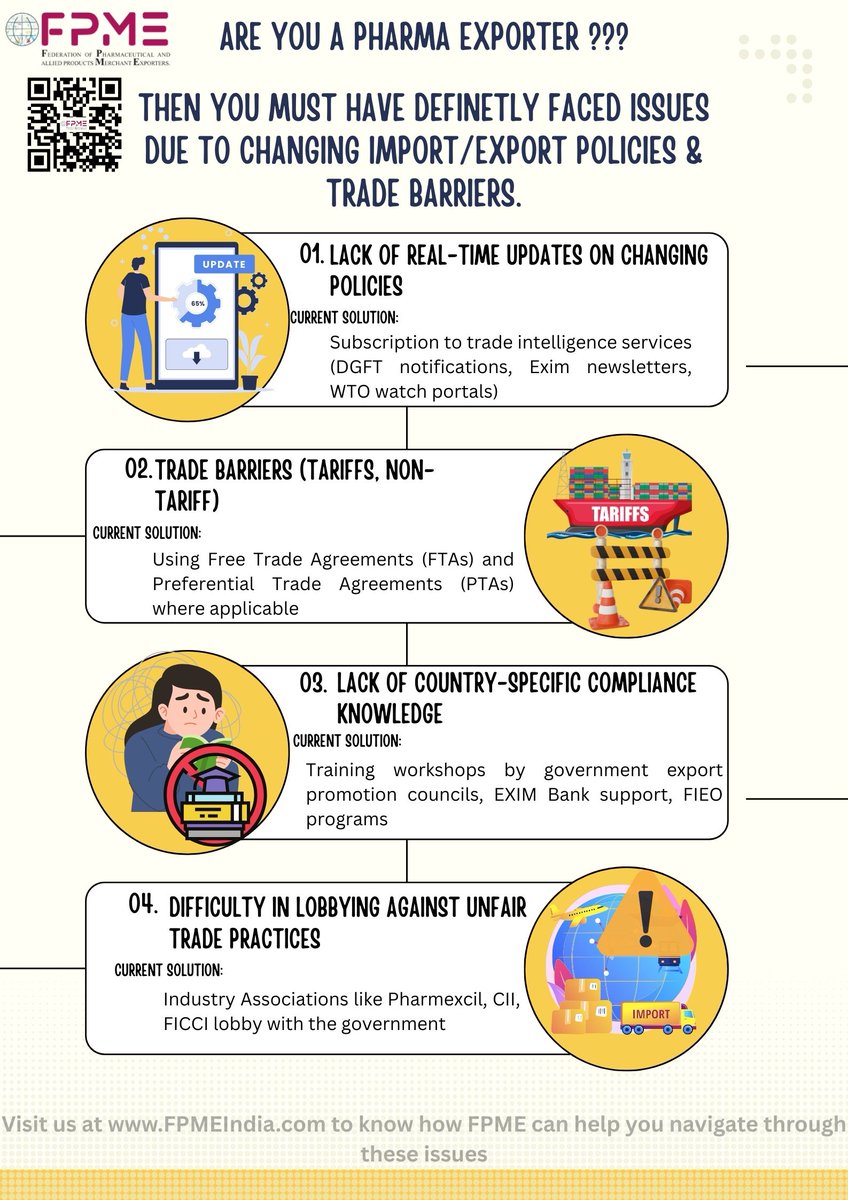 FpmeI70179's tweet image. Are you a #PharmaExporter battling ever-changing export rules, delayed payments, and endless compliance loops? 🌐✈️

You're not alone. The world of pharma exports is a maze - but you're not stuck in it.
💡 There’s a way forward.
👇 #FPME #GlobalTrade #ExportIndia