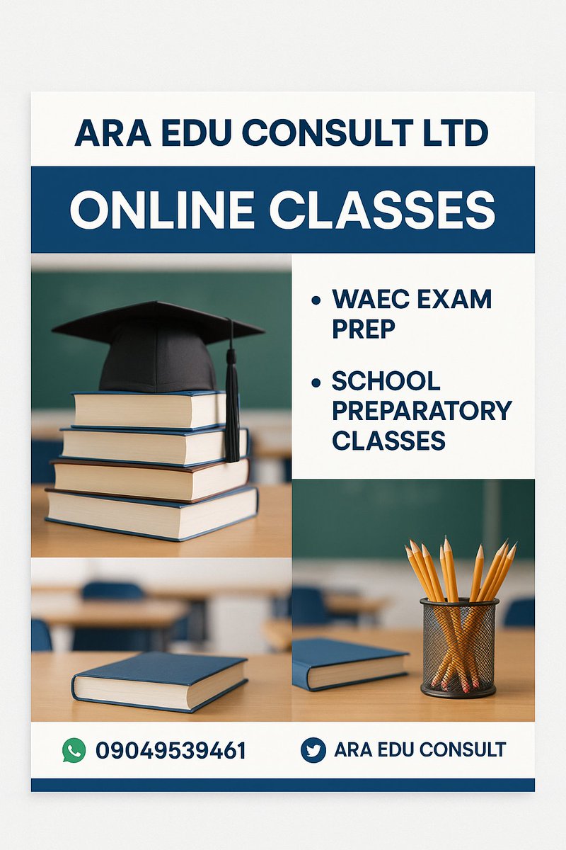 BigARA5's tweet photo. Ace your exams with ARA EDU CONSULT LTD!
We offer expert online prep classes for WAEC and Post UTME to help you succeed with confidence.
Start your journey to success today!
Contact us now: 09049539461
#ARAEDU #WAECPrep #PostUTME #ExamSuccess #StudySmart https://t.co/h7mp1I783V