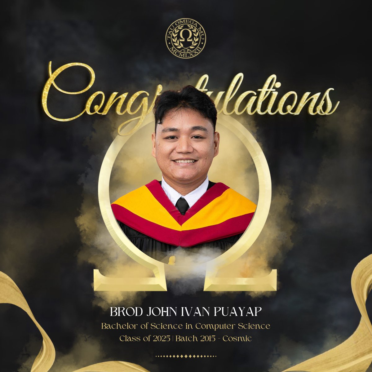 TOMAlphaExt's tweet photo. We extend our warmest congratulations to our brothers, 𝗙𝗼𝗿𝗺𝗲𝗿 𝗚𝗿𝗮𝗻𝗱𝗺𝗮𝘀𝘁𝗲𝗿 𝗝𝗼𝗵𝗻 𝗜𝘃𝗮𝗻 𝗣𝘂𝗮𝘆𝗮𝗽 and 𝗕𝗿𝗼𝗱 𝗞𝗮𝗿𝗹 𝗕𝗿𝗮𝗻𝗱𝗼𝗻 𝗢𝗰𝗳𝗲𝗺𝗶𝗮, for successfully earning their degrees in Bachelor of Science in Computer Science https://t.co/5jIVlUYttz