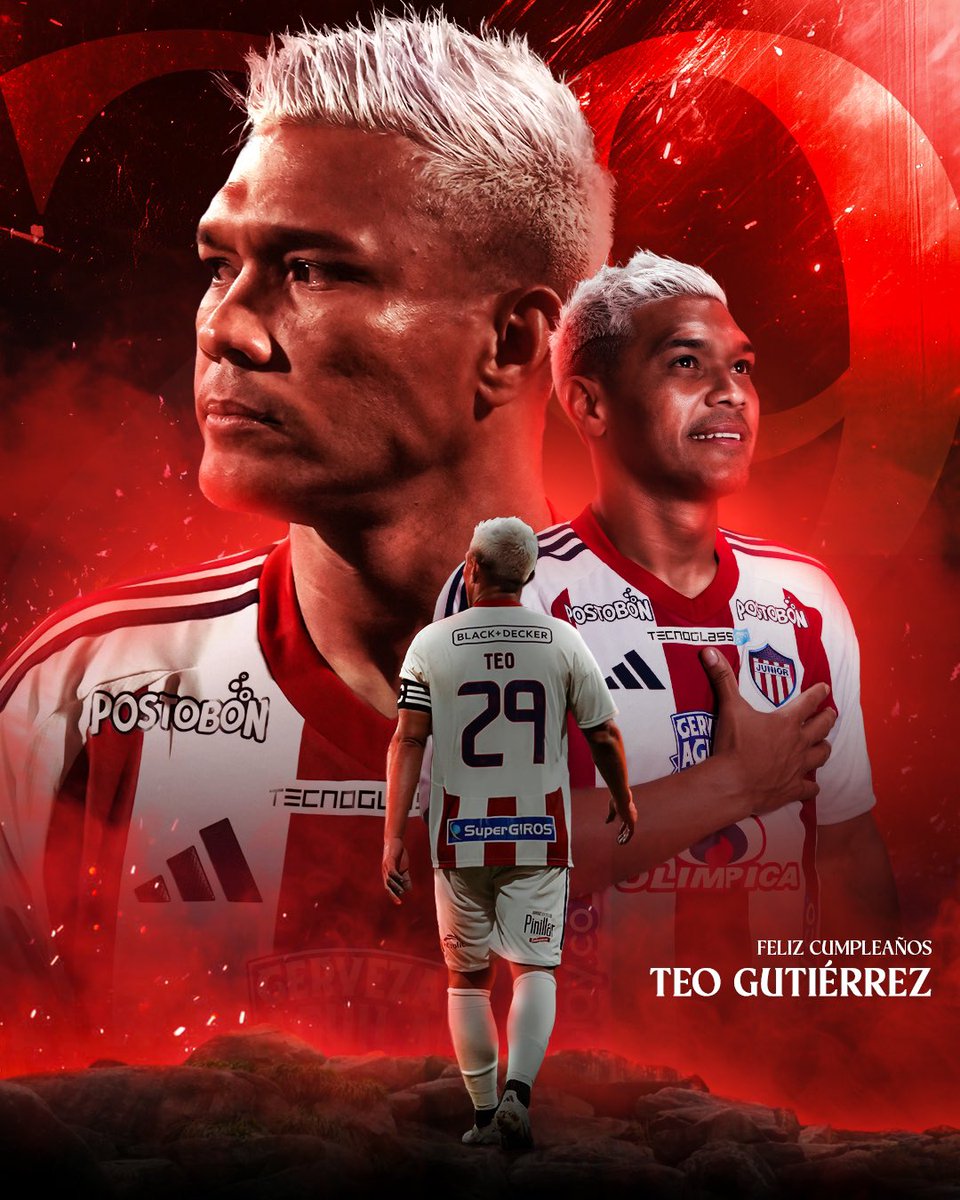 JuniorClubSA's tweet photo. 🎂2️⃣9️⃣🎉 ¡Hoy celebramos a un ídolo vivo de nuestra historia: Teófilo Gutiérrez!

Barranquillero, referente de Junior y del fútbol colombiano.
Campeón con nuestro club, figura con la Selección Colombia y elegido Mejor Jugador de América en 2014, Teo sigue siendo un símbolo de talento, carácter y orgullo Rojiblanco.

Su legado está presente en cada hincha y su nombre siempre estará ligado a la grandeza de Junior.

¡Feliz cumpleaños, Teo!
El Junior te lleva en el alma… y tú al Junior en el corazón.