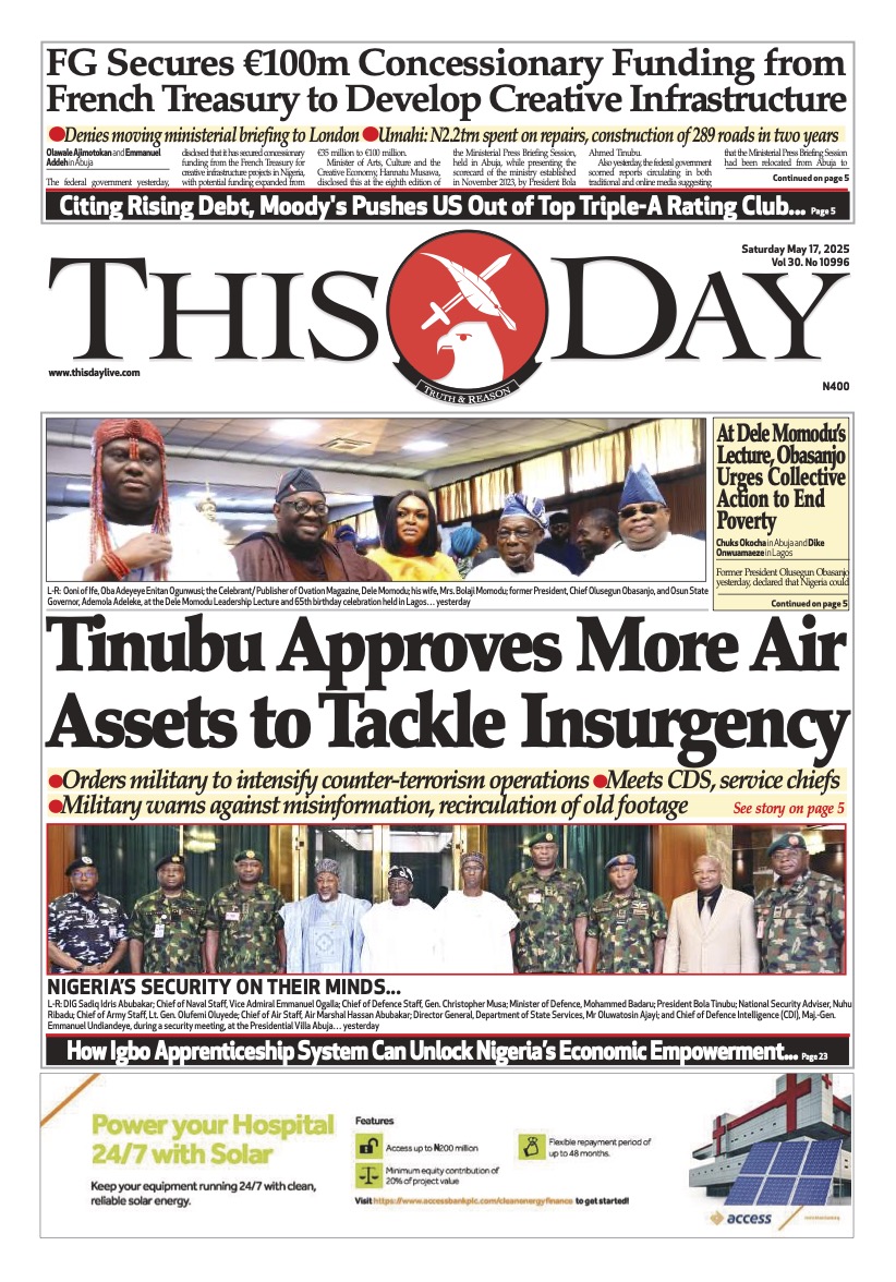 Ishaku__Audu's tweet photo. 17-05-25
#Newspapers #CoverPages #IndiaPakistanWar #News
#TheHeadline #Palestine
#Trump
Nigeria
@KashimSM
@ProfZulum
@GovBuni
@JibrinIbrahim17
@KhalifaDikwaPhD
@Senatorndume
@honbetara1
@NuhuRibadu
@B_ELRUFAI
@alouibrahim92
@ZagazOlaMakama
@DejiAdesogan
@secmxx
@AbbakarAffan
1. https://t.co/tBmkXmiUeu