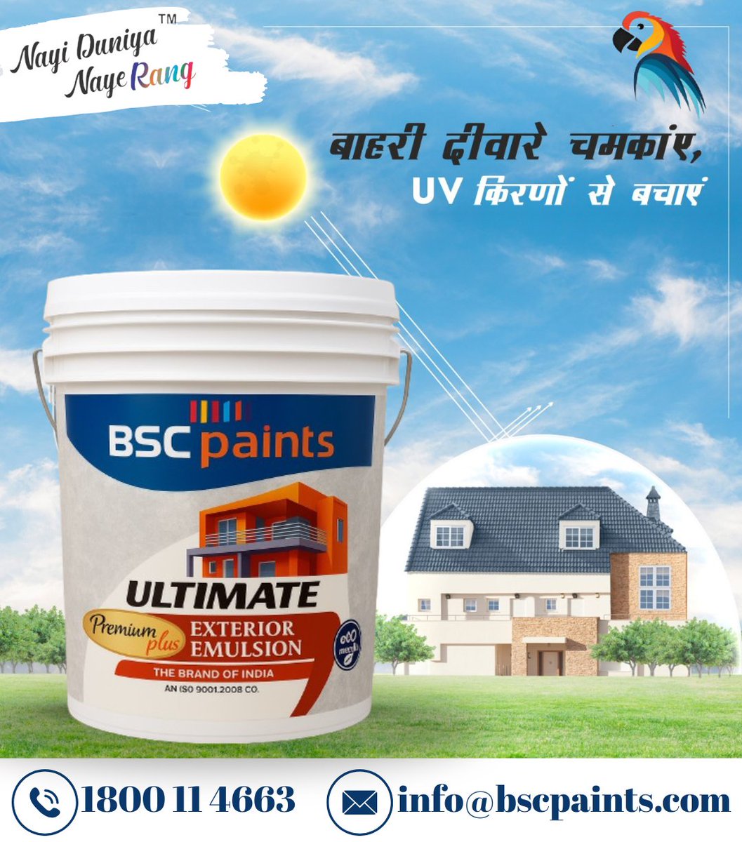 BSCPaintsIndia's tweet image. 🏡 Give your walls unbeatable protection &amp;amp; a rich matte finish with BSC Paints Ultimate Exterior Emulsion!
✅ Weather-resistant
✅ Anti-fungal
✅ Long-lasting shine
🌐 bscpaints.com
📧 info@bscpaints.com
📞 1800 114 663
#BSCPaints #ExteriorEmulsion #PaintThatProtects