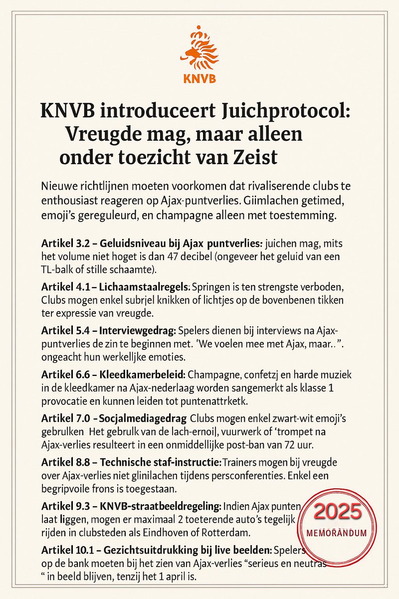 rotterdamviews's tweet photo. CONFIDENTIEEL: KNVB-memo beperkt feestgedrag bij Ajax-puntverlies#KNVB #Juichprotocol #Ajax #PSV #Feyenoord #Eredivisie #Voetbalhumor #Voetbalnieuws #Satire #KNJB #Zeist #Blessuretijd #LaatDieJongensJuichen #Voetbalmemes #Voetbalparodie #PeterBosz #VanPersie #Uitgelekt #Confidentieel #NederlandseVoetbal
