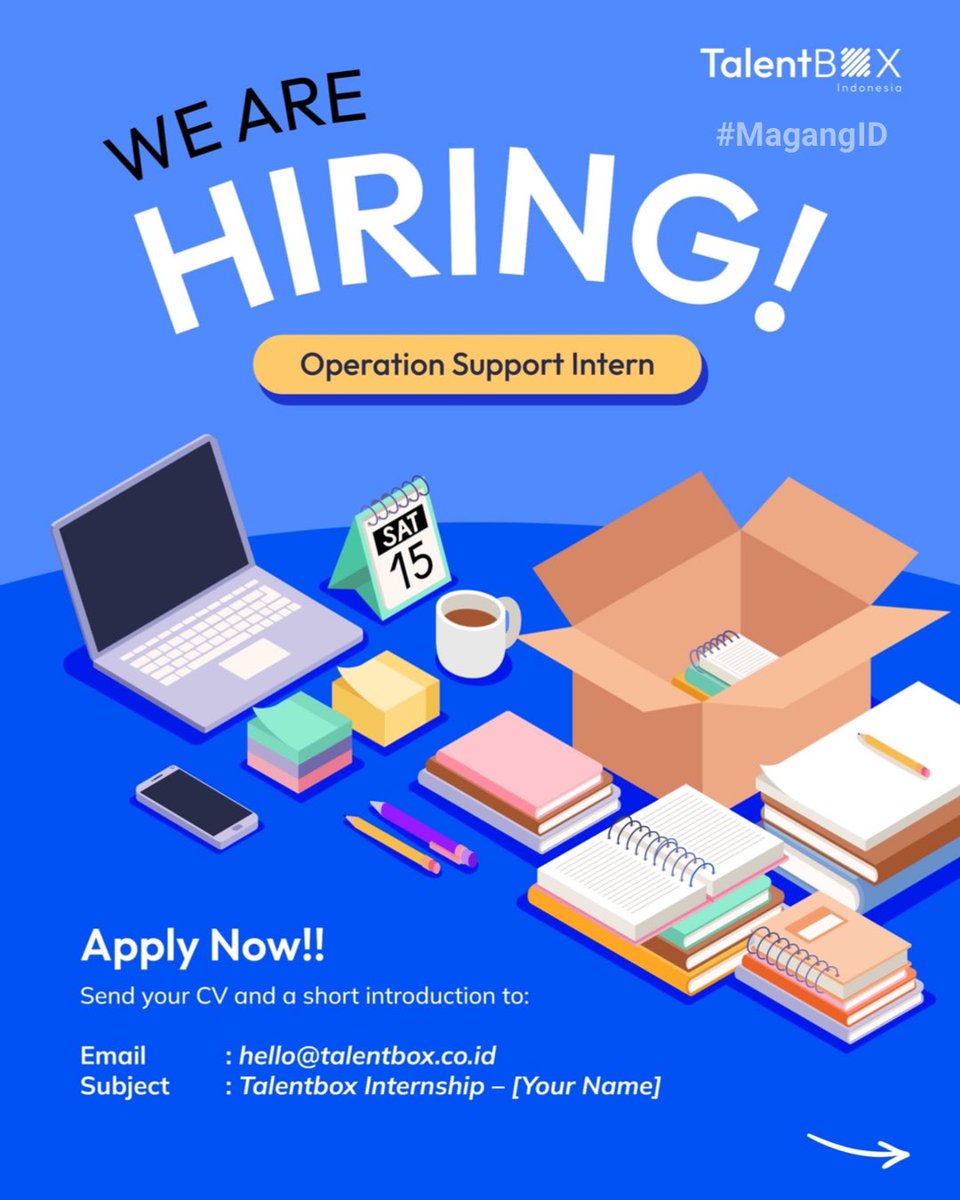 sobatmagang_id's tweet photo. π’ TALENTBOX
π€ Operation Support Intern
π Kemang, Jakarta Selatan
π° Paid Internship
π§ hello@talentbox.co.id
#MagangID #magang #infoMagang #anakMagang #cariAnakMagang #magangJkt #magangJakarta #infoMagangJkt #infoMagangJakarta #jakarta #paidinternship #magangJaksel #InfoJkt https://t.co/x1cpyUV1FY