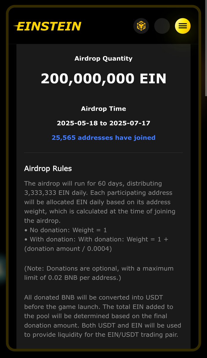 🔊 Hey, #Coretoshis 🔸 Get your 🆓 #Einstein #Airdrop now 🚀 

📲 Click this link to Join with #BNB chain👇🏻

💥 einstein.game/?referral=0x80…

🚨 Follow their X &amp; then, send them your Wallet address via DM to get your Referral link 🔗 

#EinsteinAirdrop #EIN #SatoshiApp