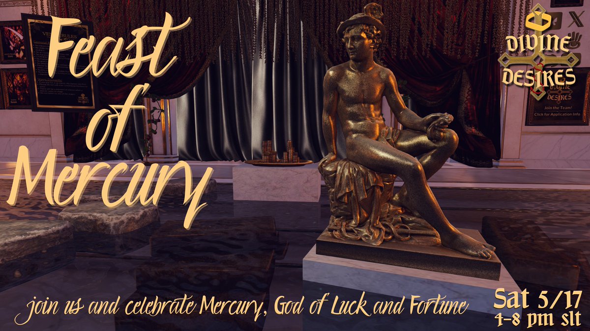 Adorn yourself in your finest gold, your freshest laurels, and your most ornate toga and join us. Let our enchanting nymphs spend the evening entertaining you and, perhaps, show you that there's more than one way to get lucky~  

Sat. 5/17  4-8pm SLT 
#Secondlife