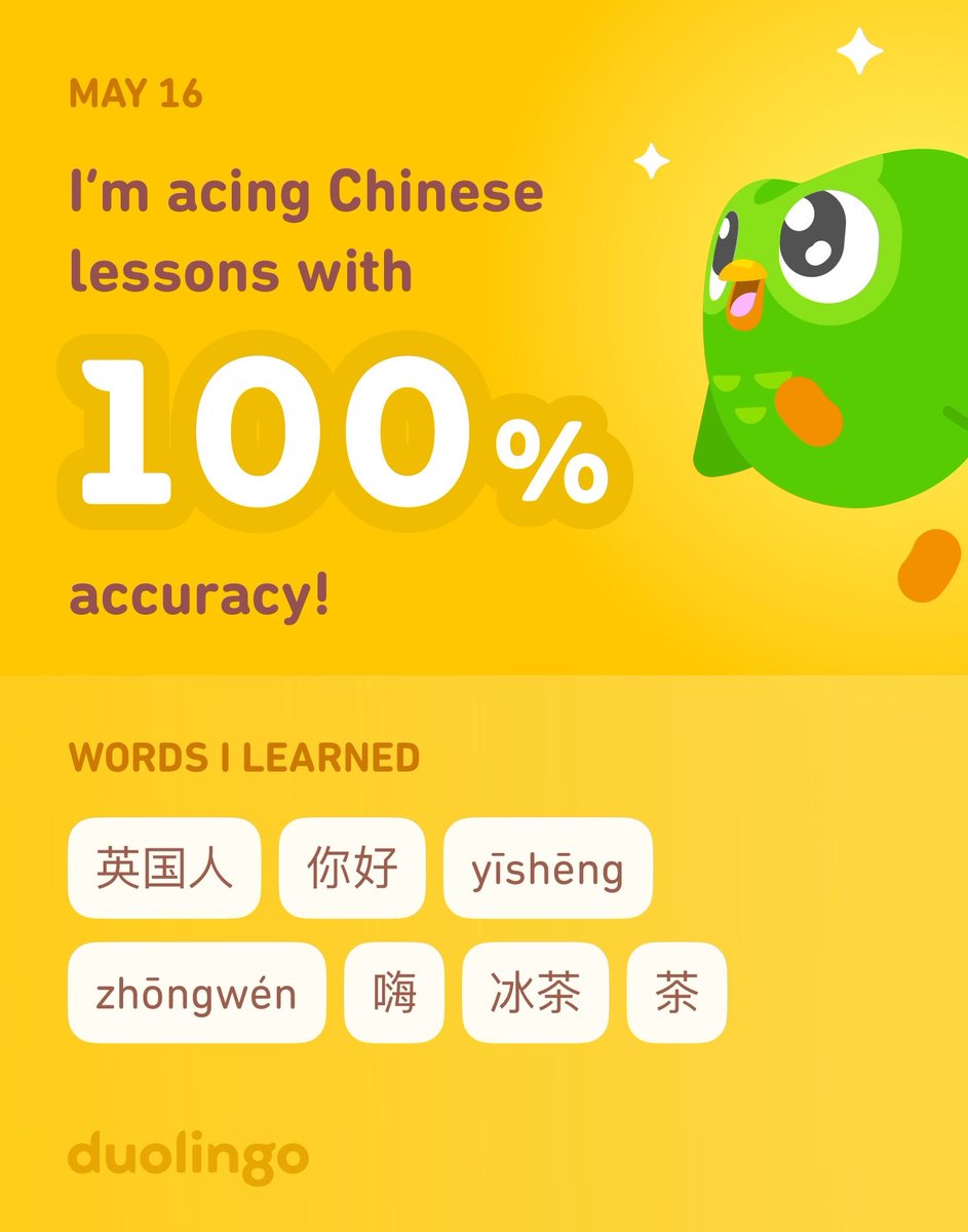 Joltyon's tweet photo. I’m learning Chinese on Duolingo! It’s free, fun, and effective. https://t.co/JYPDV4FjbJ
