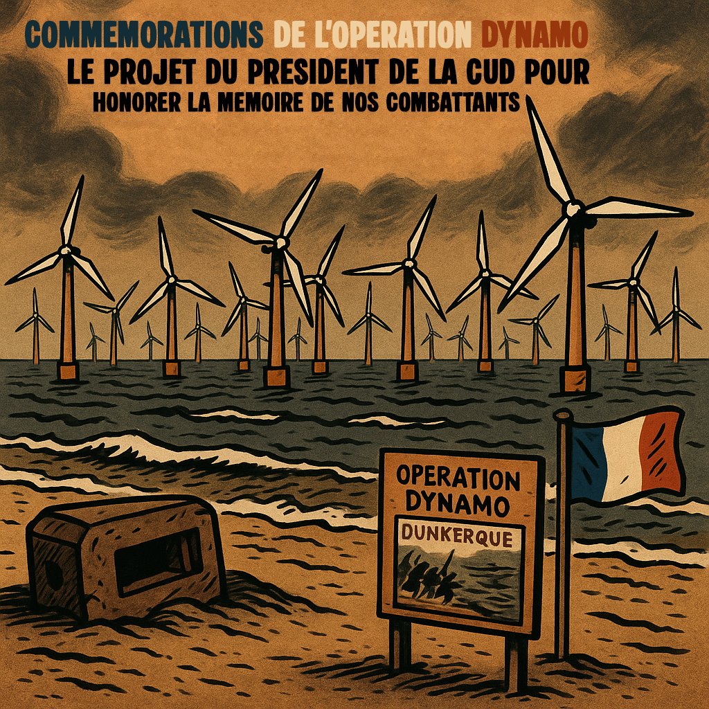 VentDebout59's tweet photo. Commémorations de l'Opération Dynamo ; le projet du président de la CUD pour honorer la mémoire des combattants.
#Dunkerque #Dynamo #eoliennes #memoire https://t.co/xP0CsA8CA6