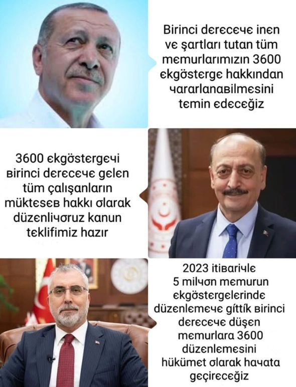 <a href="/ZeynepYesi17681/">Zeynep Y.</a> <a href="/isikhanvedat/">Prof. Dr. Vedat Işıkhan</a> 7. dönem toplu sözleşme kararı olan #BirinciDereceye3600 Ek Gösterge süresi bitmeden hayata geçirilmeli ve artık bu konu sorun olmaktan çıkmalıdır. 
<a href="/RTErdogan/">Recep Tayyip Erdoğan</a>
<a href="/isikhanvedat/">Prof. Dr. Vedat Işıkhan</a>
<a href="/avabdullahguler/">Abdullah Güler</a>
<a href="/_aliyalcin_/">Ali YALÇIN</a>
<a href="/yusufyazgan37/">Yusuf YAZGAN</a>
<a href="/TurkesGuney/">Türkeş Güney</a>
<a href="/OnderKahveci/">Önder Kahveci</a>
<a href="/MemurSenKonf/">Memur-Sen</a>
<a href="/kamusen/">Kamu-Sen</a>
<a href="/iletisim/">T.C. İletişim Başkanlığı</a>