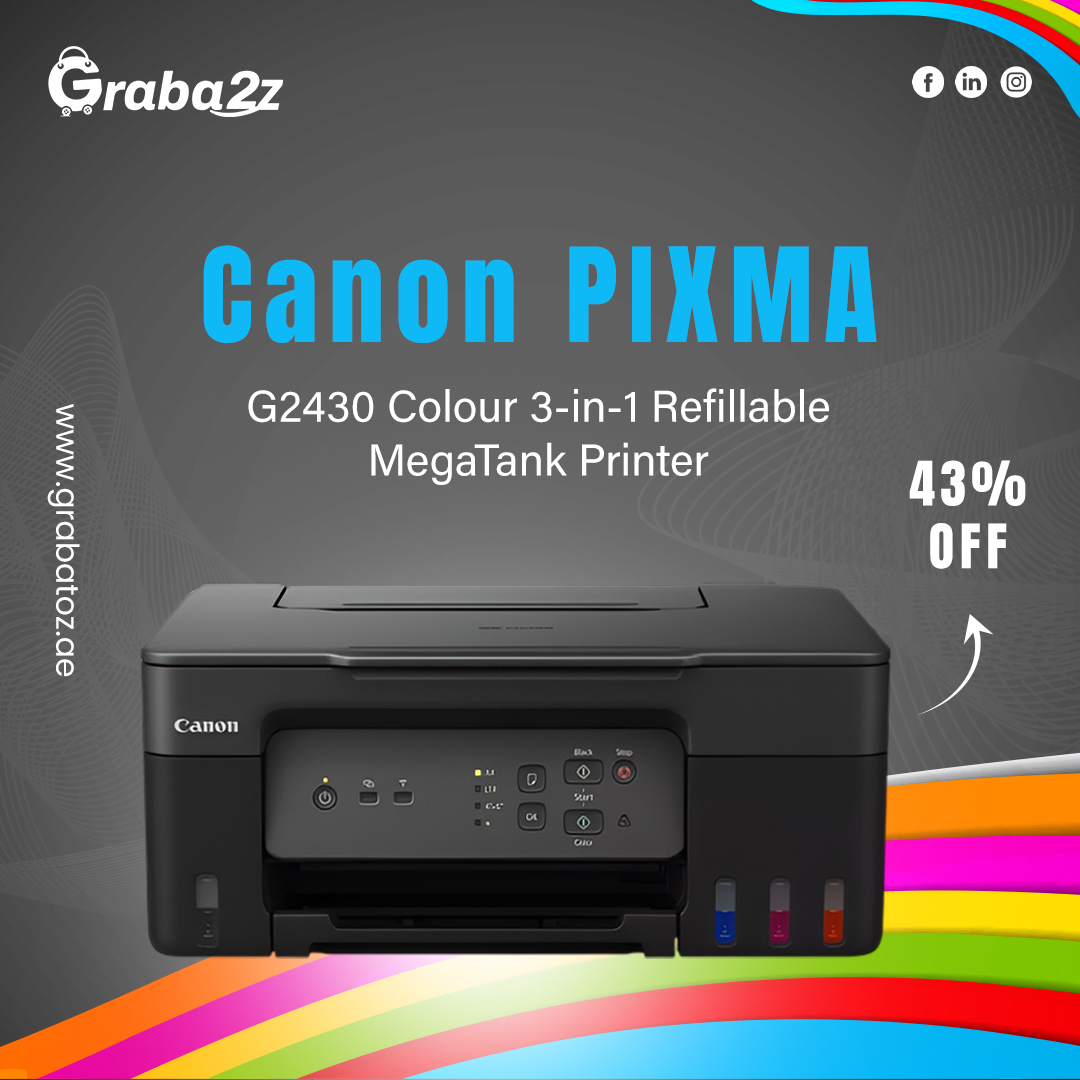 GrabAtoz's tweet image. 🖨️ Canon PIXMA G2430 – Colour 3-in-1 Refillable MegaTank Printer
🔥 Now at 43% OFF – Limited Time Offer!

📦 Order now @Grabatoz

#CanonPIXMA #PrinterDeals #MegaTankPrinter #HomeOfficeEssentials #TechSale #Grabatoz #CanonUAE #PrinterOffer #OfficeTech #AffordablePrinting