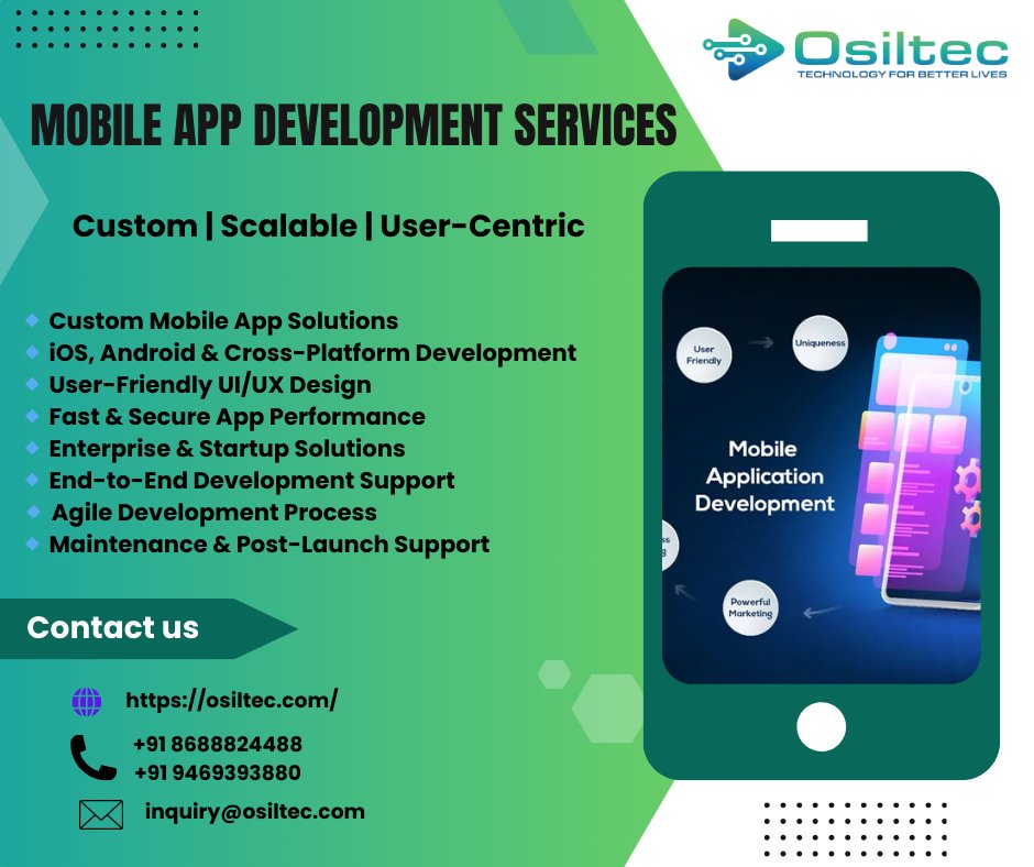 Osiltec's tweet photo. Our team is passionate about turning your vision into a reality, ensuring your app stands out in the crowded marketplace.
📷 Based in Hyderabad, we're here to support local businesses and startups in their digital journey.
📷 Ready to get started? Contact us at +91 9429693880 or drop us an email at inquiry@osiltec.com
📷 Learn more: https://t.co/R3QYy8nlTN
#Osiltec #MobileAppDevelopment #DigitalInnovation #HyderabadTech #AppDevelopment