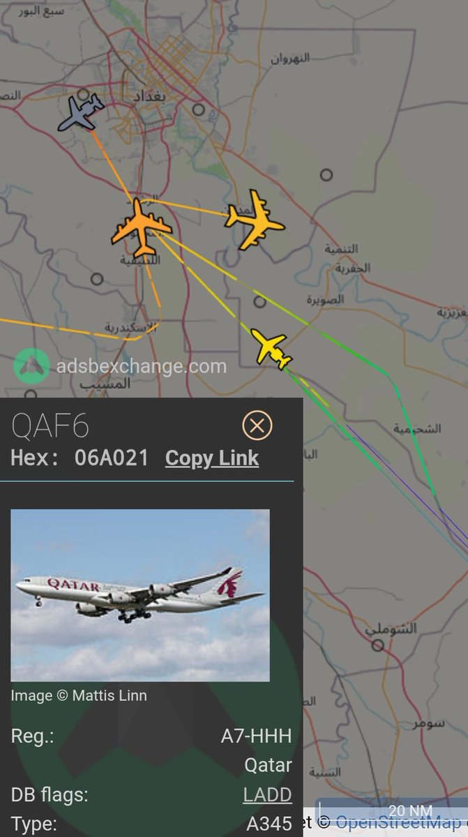 LebanonJets's tweet photo. Missed approach for #Qatar QAF6 #A7HHH A340-500 #06A021 now climbing out of #Baghdad 🤔 https://t.co/p4acpPDaoN