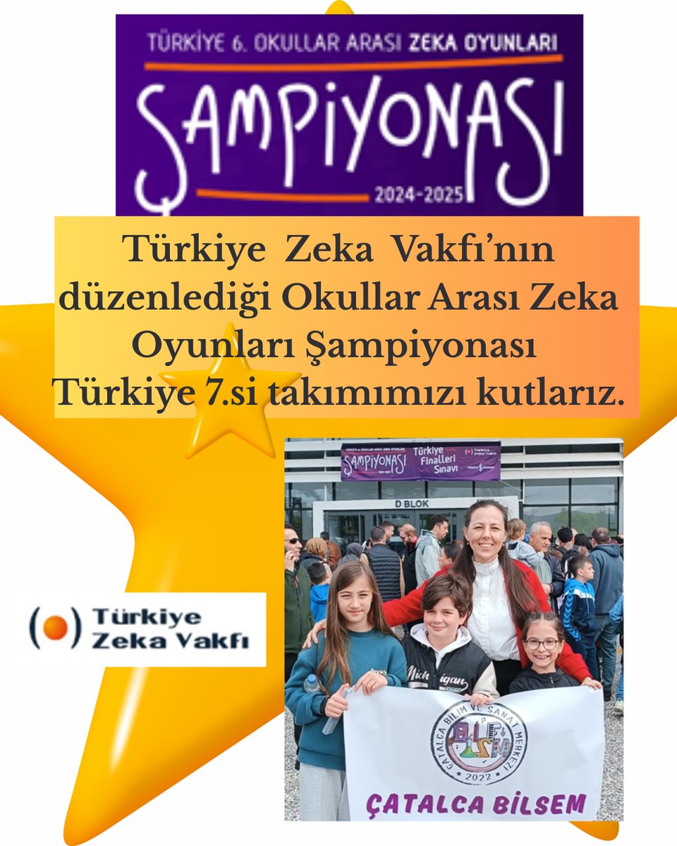 catalcabilsem's tweet photo. 📍Türkiye 7.siyiz📍
Türkiye Zeka Vakfı'nın düzenlediği, Türkiye Okullar Arası Zeka Şampiyonasında 3.Sınıflarda Türkiye 7.' si olan takımımızla gurur duyuyoruz.Öğrencilerimiz; Ozan Şahman, Zeyneb Çeliktaş, Doğa Polat'ı, öğretmenleri Sevil Polat'ı ve velilerimizi tebrik ediyoruz. https://t.co/BJ8ityCGB6