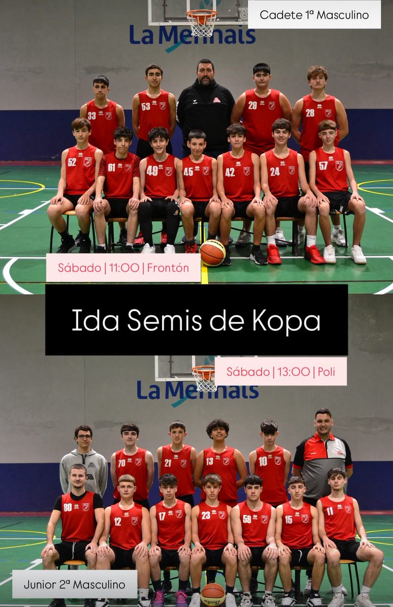 ๐.๐. ๐ฆ๐๐ก๐ง๐จ๐ง๐ซ๐จ (@cbsantutxu) on Twitter photo ๐โ๐๐ฎ๐บ๐ฒ ๐๐ฎ๐ | Idas de las semis de Kopa ๐ฅ
๐ด Cadete 1ยช Masculino
๐ <a href="/ugeragasaski/">Ugeraga Saski Sopela</a>
โฐ 11:00
๐Frontรณn
๐ด Junior 2ยช Masculino
๐ <a href="/cbsalleko/">C.B. Salleko</a>
โฐ 13:00
๐Poli
#CBSantutxu ๐โ๐๐ฎ๐บ๐ฒ ๐๐ฎ๐ | Idas de las semis de Kopa ๐ฅ
๐ด Cadete 1ยช Masculino
๐ <a href="/ugeragasaski/">Ugeraga Saski Sopela</a>
โฐ 11:00
๐Frontรณn
๐ด Junior 2ยช Masculino
๐ <a href="/cbsalleko/">C.B. Salleko</a>
โฐ 13:00
๐Poli
#CBSantutxu