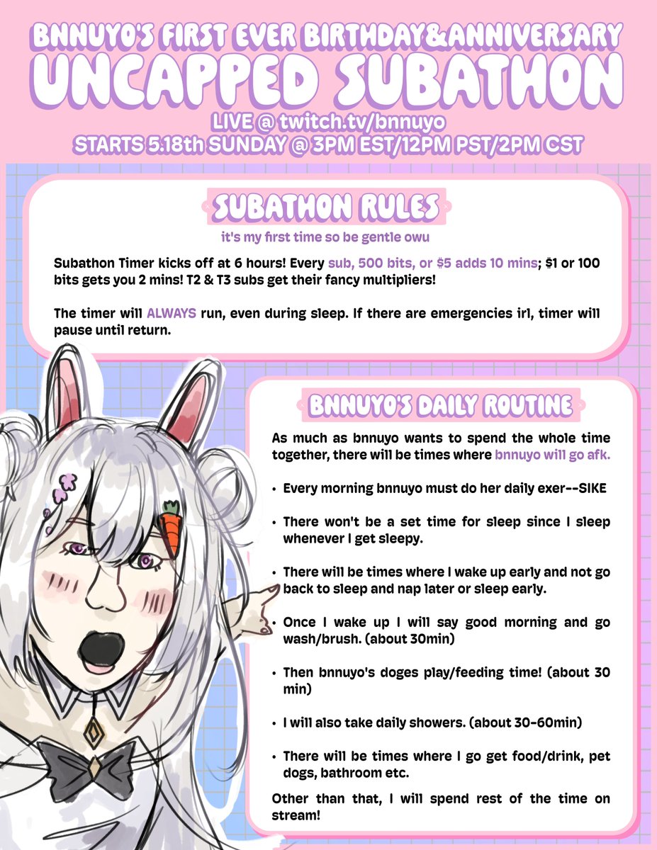 bnnuyo's tweet photo. HAI YOU PROBABLY DON'T KNOW ME BUT ITS MY BIRFDAY SOON AND YOU'RE INVITED~!! 🎉🐇#Vtuber
5.18 @ 3pm EST/12PM PST/2PM CST https://t.co/AiOwQtgheN