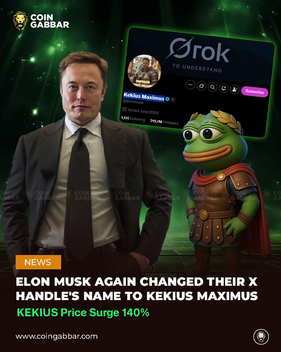 🚨 Elon Musk Sparks Meme Frenzy Again! Elon changes his X handle to Kekius  Maximus, triggering a 140% surge in KEKIUS token price! Meme coins just got  their emperor 👑 📈 Are