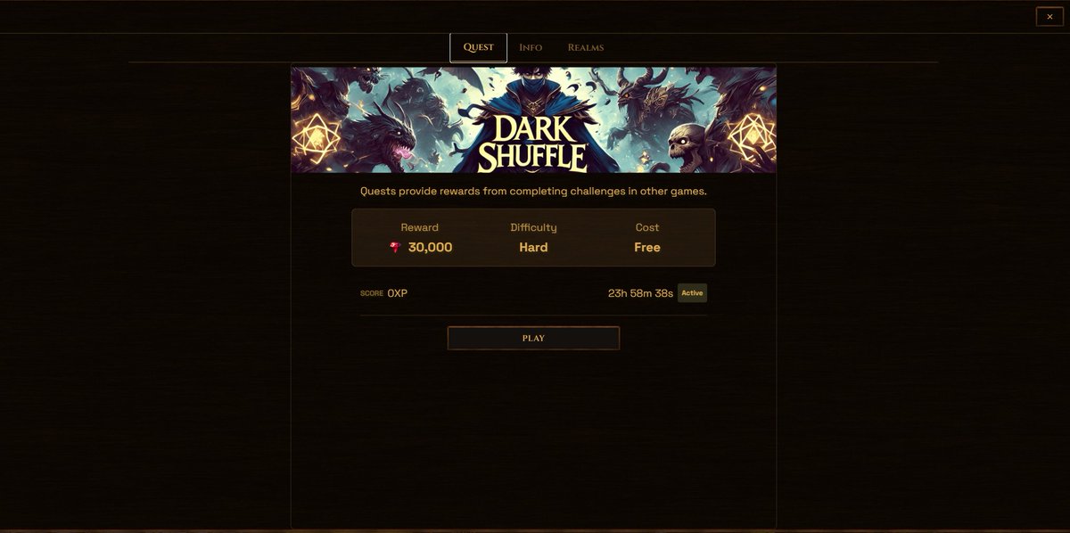 0xKai (@0xkai_) on Twitter photo Exploring with my troops on <a href="/RealmsEternum/">Eternum βοΈ</a> and came across a mini-quest for <a href="/darkshuffle_gg/">Dark Shuffle</a>
Beat challenge -> Win rewards. Big brain tings Exploring with my troops on <a href="/RealmsEternum/">Eternum βοΈ</a> and came across a mini-quest for <a href="/darkshuffle_gg/">Dark Shuffle</a>
Beat challenge -> Win rewards. Big brain tings