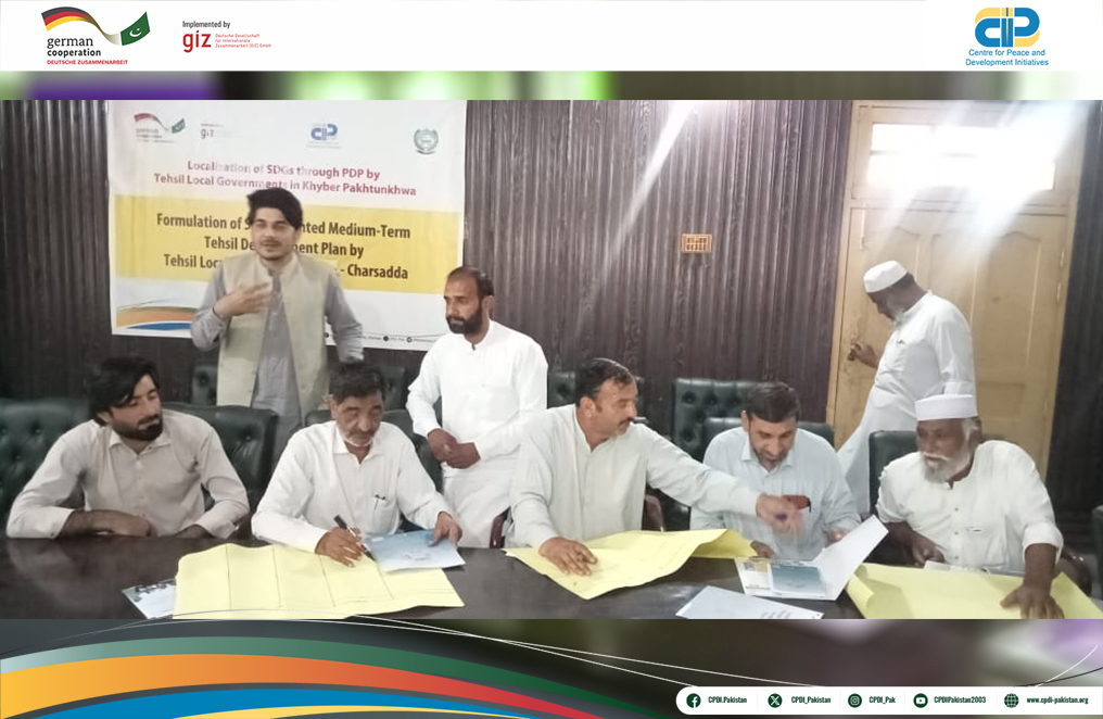 One-day session for council members and community activists of Tehsil Shabqadar district Charsadda on SDGs orientation and consultation on MTDP formulation arranged by the CPDI under GIZ-PLG Project “𝗟𝗼𝗰𝗮𝗹𝗶𝘇𝗮𝘁𝗶𝗼𝗻 𝗼𝗳 𝗦𝗗𝗚𝘀 𝘁𝗵𝗿𝗼𝘂𝗴𝗵 𝗣𝗗𝗣 𝗯𝘆 𝗧𝗟𝗚𝘀 𝗶𝗻