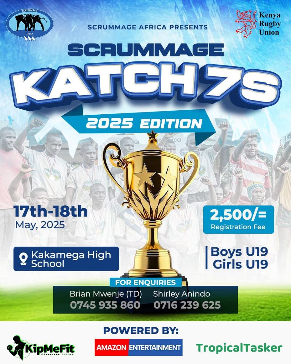 tropicaltasker's tweet photo. It’s on! Scrummage Katch 7s starts today at Kakamega School with KipMeFit &amp; TropicalTasker. Watch live on Scrummage Africa TV! 

#RugbyKe #Katch7s #ScrummageKatch7s #TropicalTasker #KipMeFit https://t.co/pBB51JBr3f