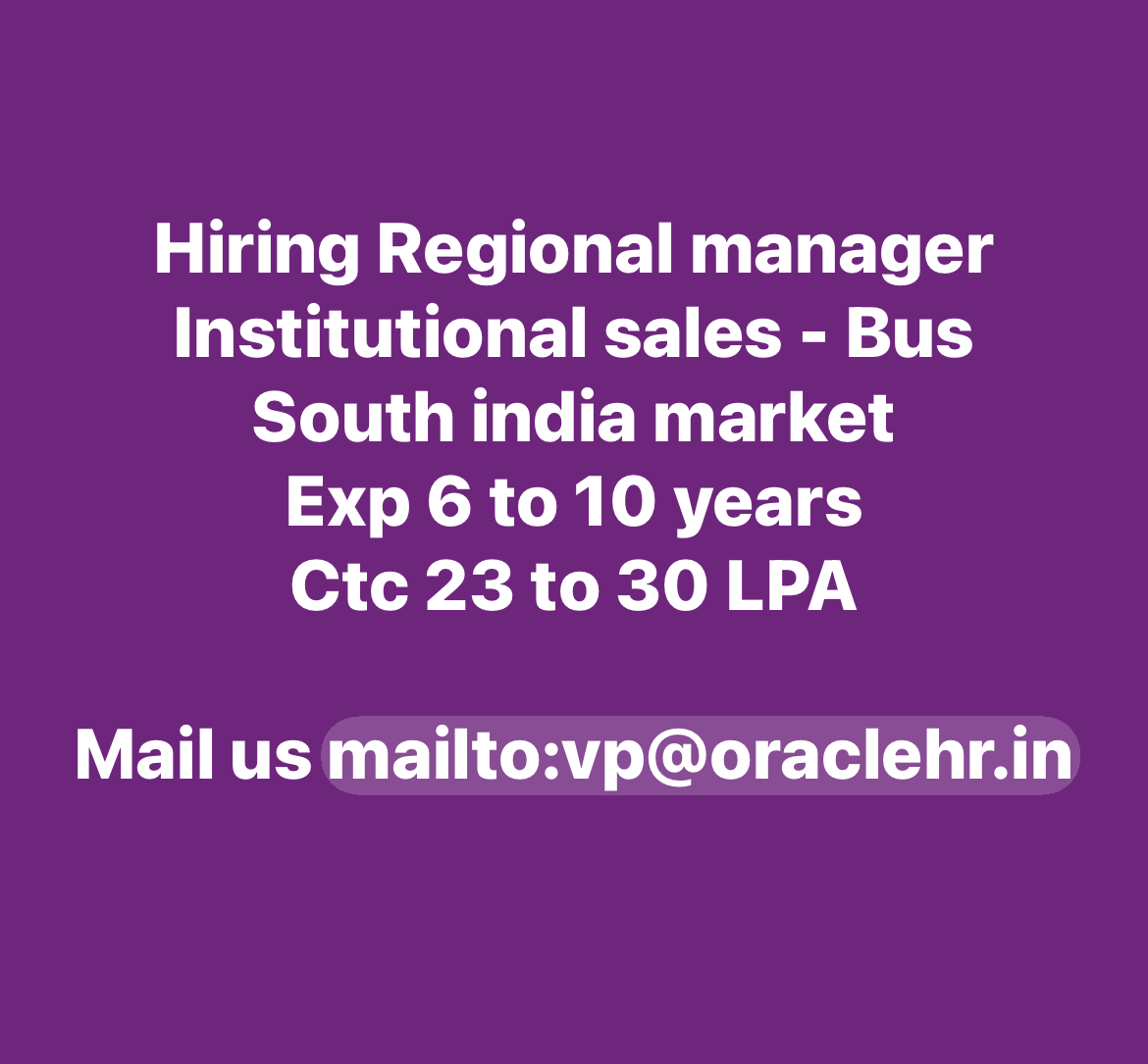 OracleHR's tweet image. Hiring for Bus Sales Manager for South India Market 
Location Bangalore
Exp 6 to 10 Years , main product is BUS.
Mail us your cv at vp@oraclehr.in
oraclehr.in

#SalesManager #busSales #vehicleSalesManager #cvSales #CVBU #AutomobileSales