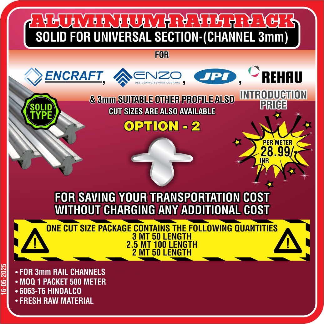 DOCTORWINDOW_IN's tweet image. GEVO TECH FUJI JAMMER T HANDLE
GEVO TECH ALUMINIUM RAILTRACK SOLID FOR UNIVERSAL SECTION- (CHANNEL 3mm)

#thandle #aluminium #aluminiumrailtrack #railtrack #handle #premiumhandles #doctorwindow #soulofwindows #fridayoffer #newoffer #door #hardware #window #hardwarematerials