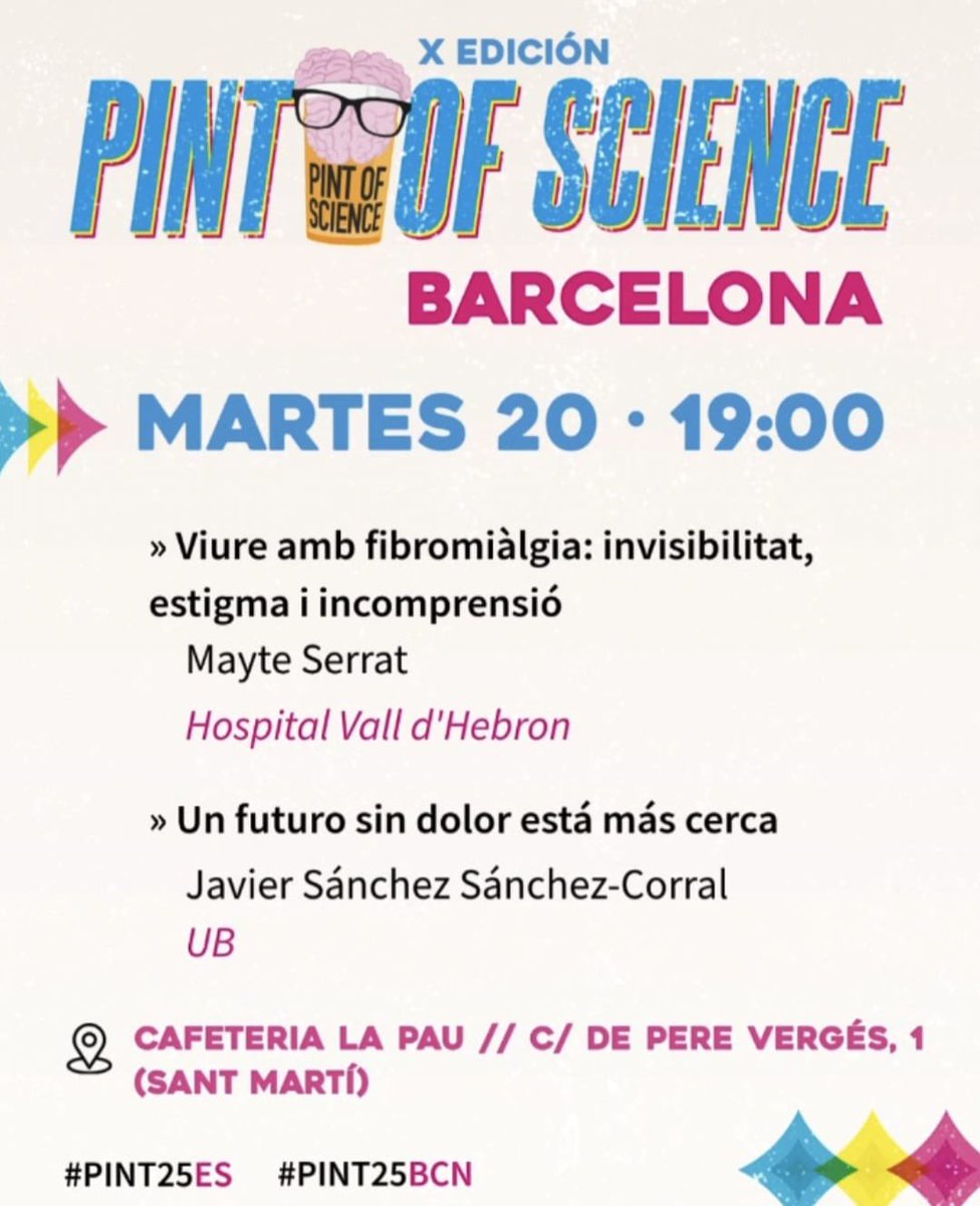 Xerrada oberta amb la Dra. Mayte Serrat sobre fibromiàlgia: invisibilitat, estigma i incomprensió
📍 Cafeteria La Pau (C/ Pere Vergés 1, Sant Martí – BCN)
🗓 Dimarts 20 de maig
🕖 19:00 h

#fibromiàlgia #DraMayteSerrat #trencarelstigma #dolorcrònic #santmartí #barcelona