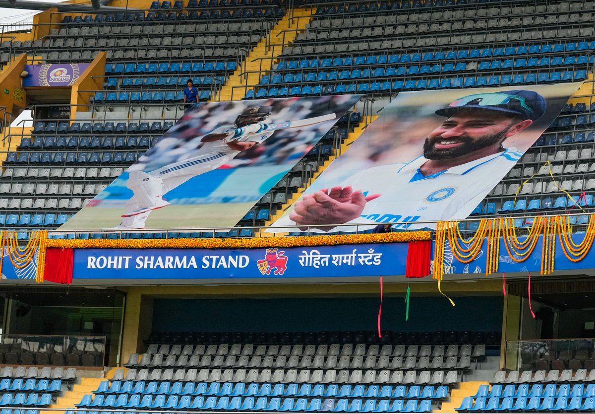 cricbuzz's tweet photo. The Rohit Sharma stand at the Wankhede has been unveiled 👏 https://t.co/1IwQEU3r8O