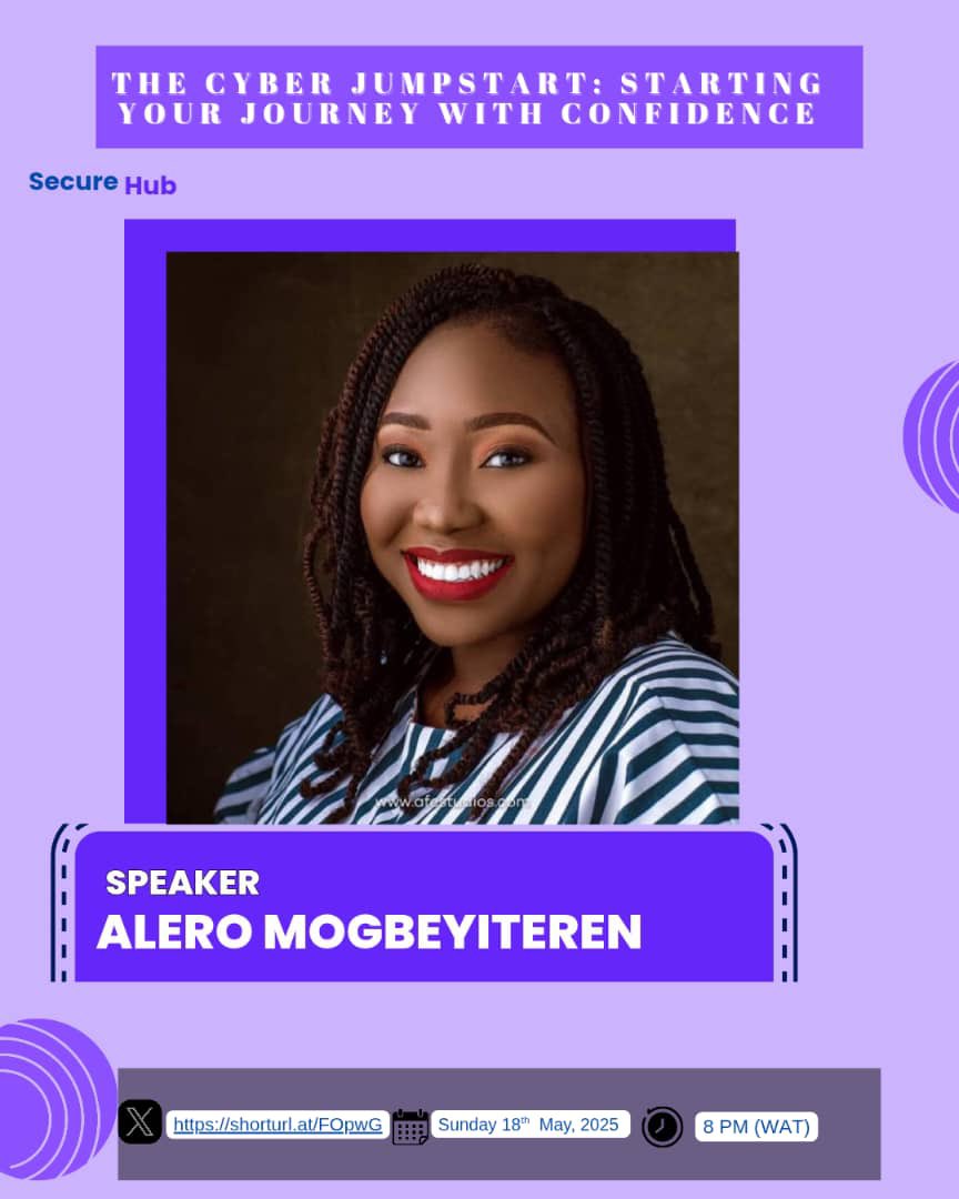 Meet one of our speakers for the launch!

Alero mogbeyiteren — Cybersecurity Risk Consultant 

Sharing her real story on how she broke into cybersecurity.

You don’t want to miss this Twitter Space. 1 day to go!
#SpeakerReveal #SecureHubLaunch