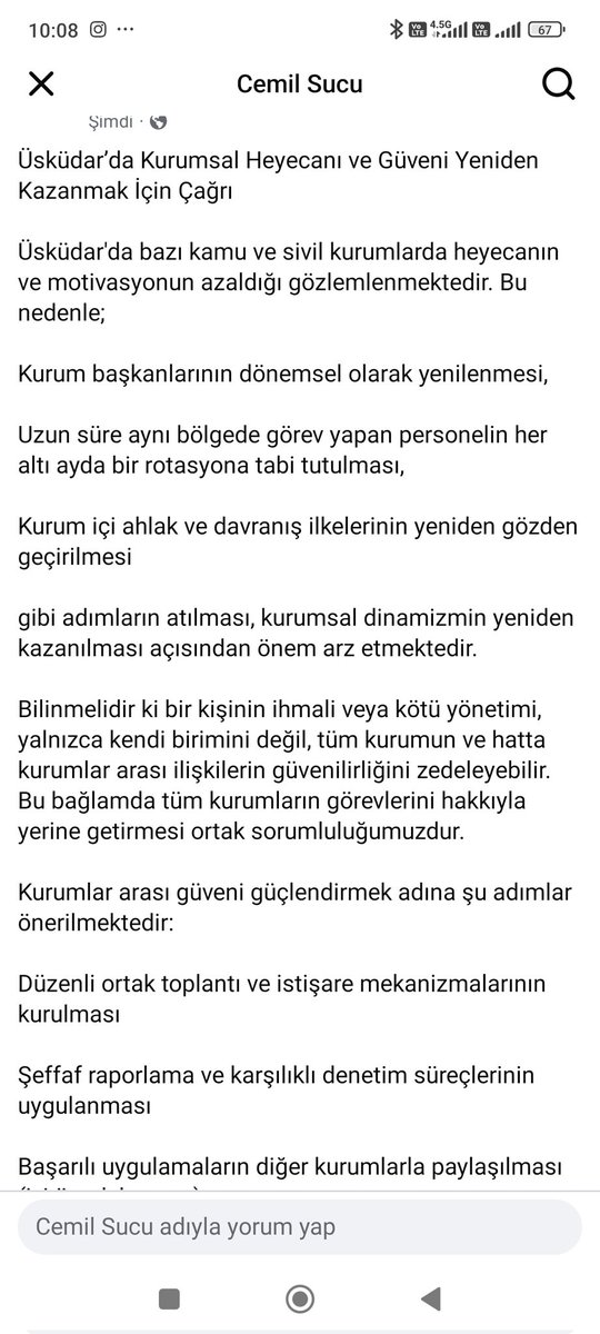 Üsküdar’da Kurumsal Heyecanı ve Güveni Yeniden Kazanmak İçin Çağrı

Üsküdar'da bazı kamu ve sivil kurumlarda heyecanın ve motivasyonun azaldığı gözlemlenmektedir. Bu nedenle;

Kurum başkanlarının dönemsel olarak yenilenmesi