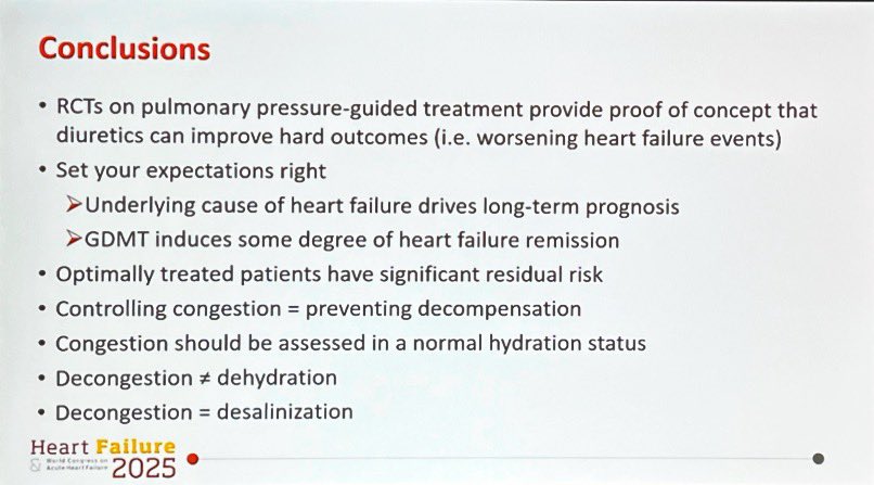 Nikolay Novitskiy (@novitskiynic) on Twitter photo Is decongestion the goal during acute heart failure treatment?
PRO by <a href="/FH_Verbrugge/">Frederik H. Verbrugge</a>
📍Congestion should be assessed in a normal hydration status
📍Decongestion # dehydration
📍Decongestion = desalinization
#HeartFailure2025 Is decongestion the goal during acute heart failure treatment?
PRO by <a href="/FH_Verbrugge/">Frederik H. Verbrugge</a>
📍Congestion should be assessed in a normal hydration status
📍Decongestion # dehydration
📍Decongestion = desalinization
#HeartFailure2025