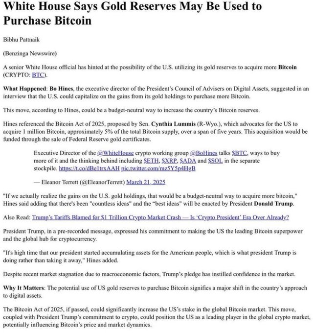 ChronosDegen's tweet photo. 🇺🇸 U.S. WHITE HOUSE SAYS GOLD RESERVES MAY BE USED TO PURCHASE BITCOIN 

YOU'RE NOT BULLISH ENOUGH!

#Bitcoin #CryptoBullRun #GoldToCrypto https://t.co/mWEDudU4rW