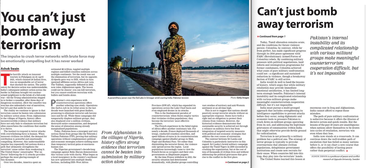 I write why lasting peace needs more than missiles! When countries allow themselves to be drawn into endless cycles of retaliation, the terrorists win even when they lose. National Herald, 18 May 2025.