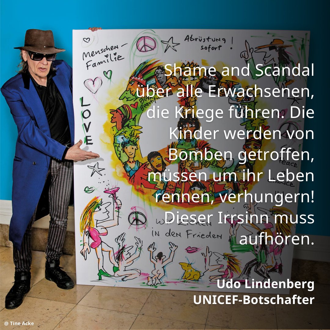 UNICEF Deutschland (@unicefgermany) on Twitter photo UNICEF-Botschafter <a href="/udolindenberg/">Udo Lindenberg</a> wünscht sich zu seinem Geburtstag, dass das unermessliche Leid der Kinder in Kriegsgebieten gestoppt wird sowie die sofortige und dauerhafte Aufhebung aller Hilfsblockaden – weltweit. unicef.de/informieren/ak… #KindheitBrachtFrieden UNICEF-Botschafter <a href="/udolindenberg/">Udo Lindenberg</a> wünscht sich zu seinem Geburtstag, dass das unermessliche Leid der Kinder in Kriegsgebieten gestoppt wird sowie die sofortige und dauerhafte Aufhebung aller Hilfsblockaden – weltweit. unicef.de/informieren/ak… #KindheitBrachtFrieden
