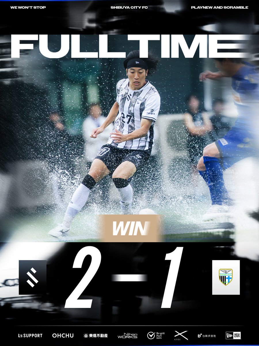 SHIBUYACITYFC's tweet photo. ◥◣ 𝙁𝙐𝙇𝙇 𝙏𝙄𝙈𝙀 ◥◣

2点を先取し、勝ち切る！

🏆 関東サッカーリーグ2部 第5節
🆚 #tonan前橋
🔢 2-1
⚽️ 55’ #小関陽星
⚽️ 72’ #政森宗治

#SHIBUYACITYFC #WEWONTSTOP https://t.co/lCjvTpyzvm