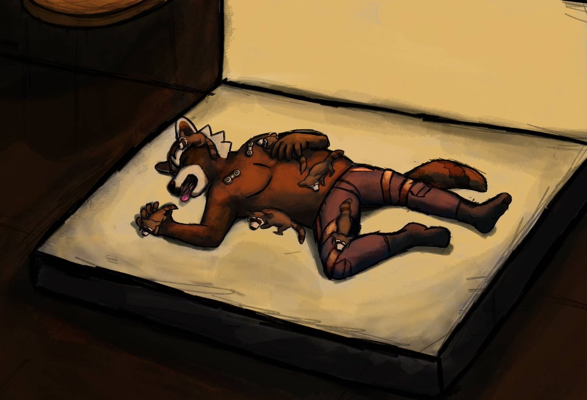 Rocket sleeping with the Raccoons he saved!

2nd time shading.. Trying my hardest to get better at it.

#rocketraccoon #GuardiansOfTheGalaxy #art