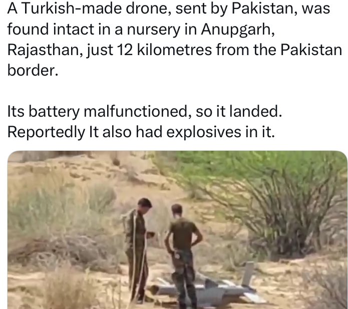 KanthwalSaurabh's tweet photo. (1) Turkish made drone found in Rajasthan sent by Pakistan. #CII4OperationSindoor 
(2) congratulation #NeerajChopra for his winning performance, he break the barrier with a massive 90.23m throw. #WorldHypertensionDay2025 "Shashi Tharoor" #GoaFarmLandScam #saturdaymorning Hinduism https://t.co/0IvogBc8HO