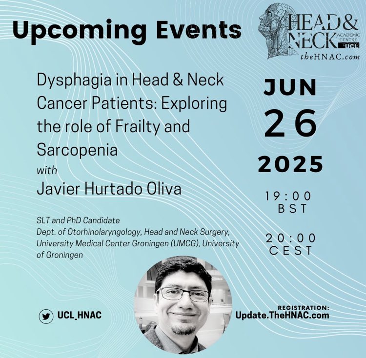Clare Schilling (@clareschilling) on Twitter photo Next <a href="/UCL_HNAC/">UCL Head & Neck Academic Centre</a> lecture will explore the influence of frailty on swallow. Sign up now for your free place:
Update.TheHNAC.com Next <a href="/UCL_HNAC/">UCL Head & Neck Academic Centre</a> lecture will explore the influence of frailty on swallow. Sign up now for your free place:
Update.TheHNAC.com
