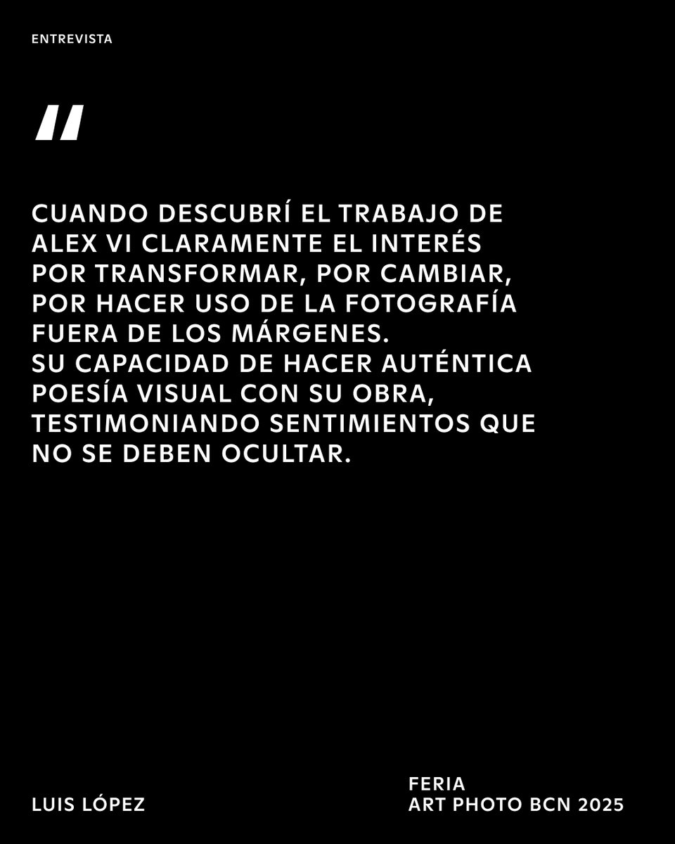Nueva entrevista ✍🏼 Alex Domènech y Luis López, fundador de Inéditad Gallery, representan un claro ejemplo de la sinergia que puede surgir entre un artista y una galería.
Conversamos con ellos  - artphotobcn.com/alex-domenech-…