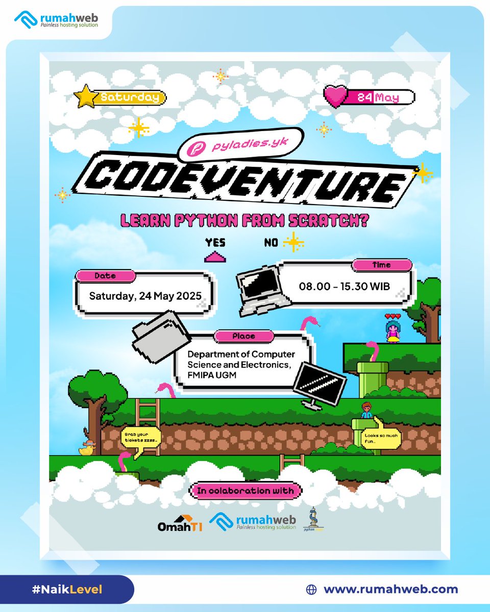 rumahwebtweet's tweet image. Siap mulai perjalanan coding dari nol?
Gabung di CODEVENTURE bareng PyLadies YK — belajar Python, sesi praktikal, mentor berpengalaman, dan doorprize menarik!
#Codeventure2025 #BelajarPython #TechEvent