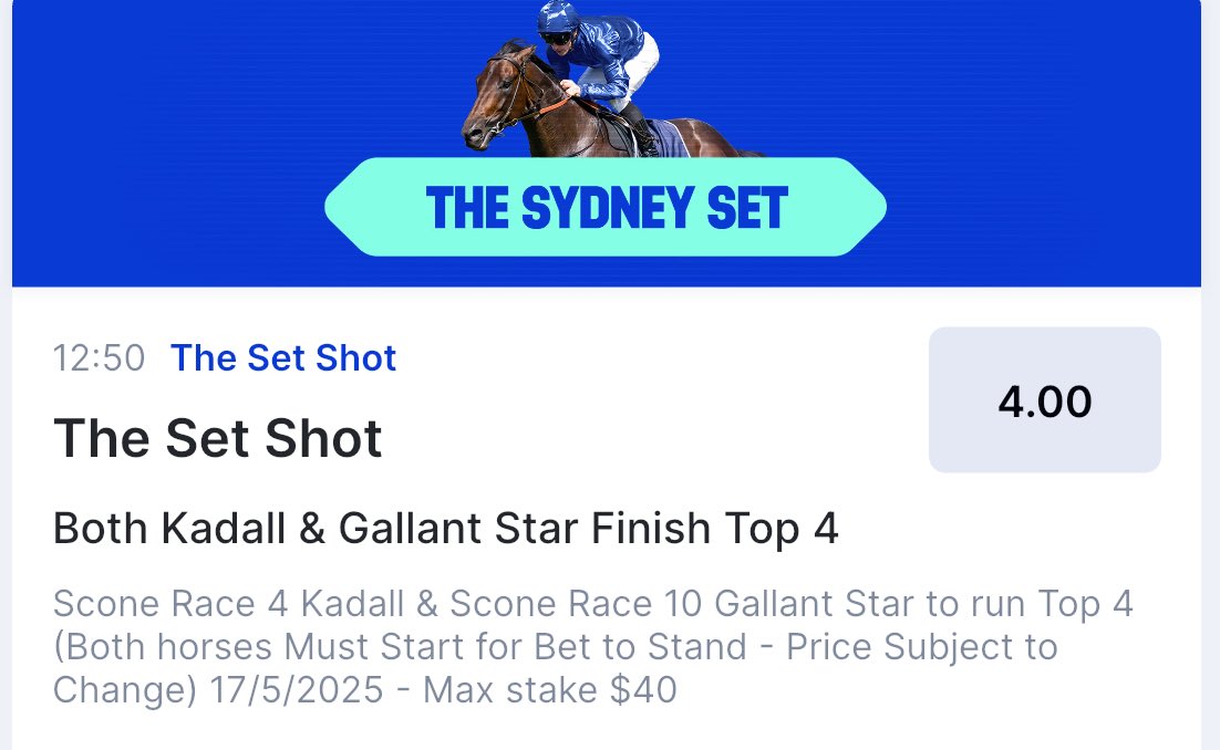 SENTrack (@sen_track) on Twitter photo Another great result for <a href="/SydneySetSEN/">The Sydney Set</a> with this week’s set shot landing on a tough day.
Remember you can catch <a href="/M_Gannon_/">Mick Gannon</a> and <a href="/TomPapley/">Tom Papley</a> EVERY Thursday from 5pm!
All thanks to <a href="/betr_au/">betr</a> Another great result for <a href="/SydneySetSEN/">The Sydney Set</a> with this week’s set shot landing on a tough day.
Remember you can catch <a href="/M_Gannon_/">Mick Gannon</a> and <a href="/TomPapley/">Tom Papley</a> EVERY Thursday from 5pm!
All thanks to <a href="/betr_au/">betr</a>