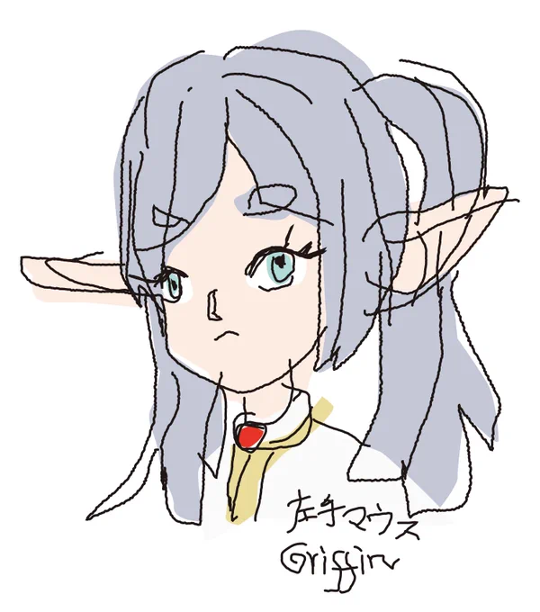#非利き手で描いてみよう 非利き手のマウスで描いたら現在アートのようなフリーレンに…(; ゜д゜) 