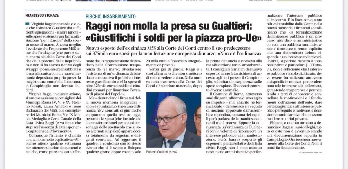 #Raggi non chiude gli occhi: i soldi dei cittadini spesi per riempire le piazze alla manifestazione “per l’Europa” vanno tutti restituiti.
L’esposto alla Corte dei Conti porta anche la mia firma #Badaracco