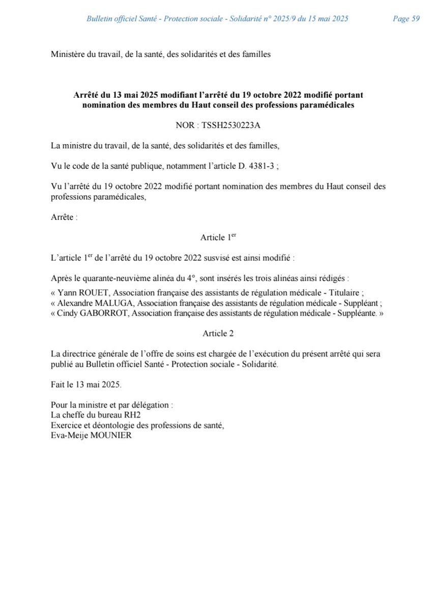 Nomination au Haut Conseil des Professions Paramédicales ( HCPP)
<a href="/Sante_Gouv/">Ministère de la Santé et de l'Accès aux soins</a> 
<a href="/AFARM_SAMU/">AFARM</a>