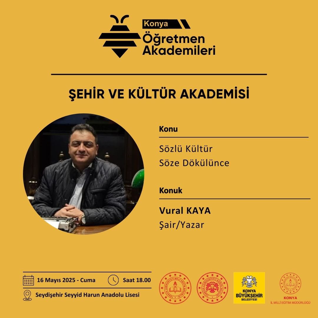 konyamem's tweet photo. Konya Öğretmen Akademileri

Seydişehir ilçemizde gerçekleştirilen Şehir ve Kültür Akademisinde bu hafta Şair ve Yazar Vural Kaya öğretmenlerimizle bir araya geldi; "Sözlü Kültür Söze Dökülünce" başlıklı bir konuşma gerçekleştirdi. 

Programa Seydişehir İlçe Milli Eğitim Müdürü Nizamettin Doğan, eğitim yöneticileri ve öğretmenlerimiz katıldı.

#ÖğretmenAkademisi
@tcmeb @Yusuf__Tekin @TCKonyaValiligi @Vali_Akin @Konyabuyuksehir @farukyelkenci @u_ibrahim_altay @gokhanmurat1 
 #BizimOkulumuz #BaşarmayaHazırım #Konyamem
