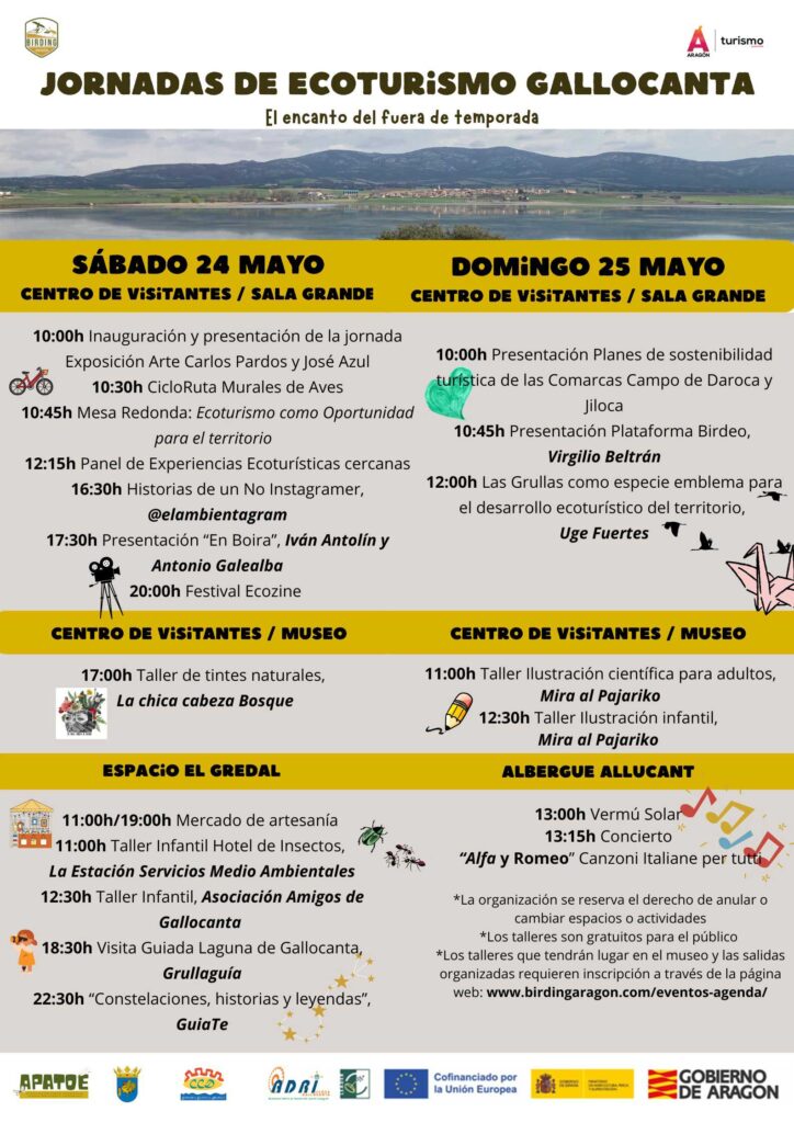 BirdingAragon's tweet photo. 🦉🐦🌸Jornadas de #Ecoturismo #BirdingAragón en #Gallocanta
💚24-25/MAYO,  para vivir el ecoturismo con todos sentidos
🐦 Paseos guiados por la laguna
🎨 Talleres de dibujo científico
🛍️ Mercados de artesanía
🎶 Música, exposiciones...
👉 https://t.co/ue4ferZEbz
 #Ornitología https://t.co/DuyBJdzJEz