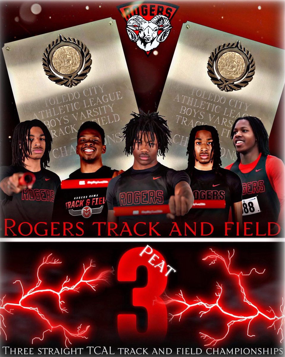 TolRogersXCTF's tweet photo. Dominating all around team performance. 18th City Championship in school history. Proud of these young men. 

2025 Toledo City League Track and Field Champions! 

🐏 🏆 

#3Peat https://t.co/qT1ncTy0yi