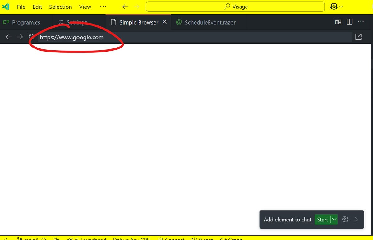 I was trying out the #SimpleBroswer integration with #GitHubCopilot on <a href="/code/">Visual Studio Code</a>, but no url [neither local nor external] is getting rendered <a href="/pierceboggan/">Pierce Boggan</a> <a href="/mattbierner/">Matt Bierner 🪦</a>  <a href="/its_just_chen/">Justin Chen</a> 

Issue: github.com/microsoft/vsco…