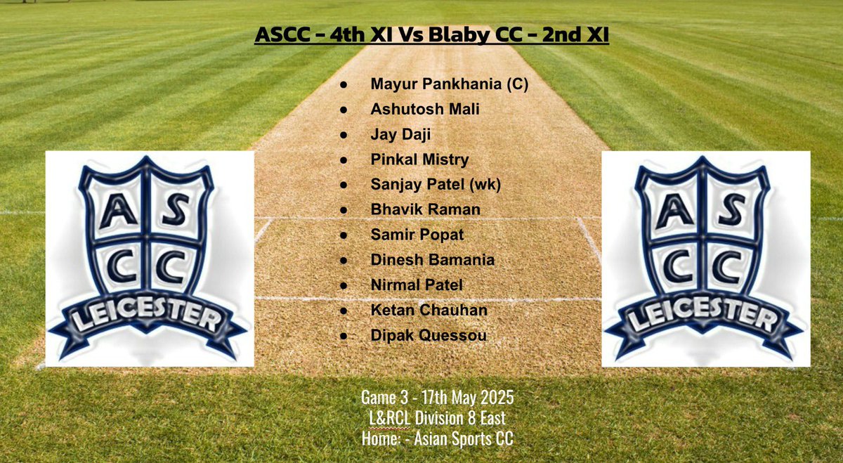 Team Line Ups for 17/05/2025 👊
Go well ASCC 🤞🏻