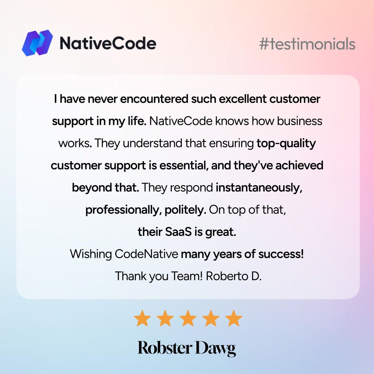 NativeCodeIn's tweet image. 🤩 The Best Review ever we had! 🚀
🔗 Check our Products here - cutt.ly/6raSfYYJ
#SaaS #NativeCode #ClientFeedback